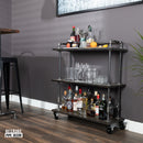 Three-tier Wood Shelf Industrial Bar Cart with Locking Wheels, Trail Brown