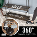 Three-tier Wood Shelf Industrial Bar Cart with Locking Wheels, Trail Brown