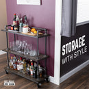 Three-tier Wood Shelf Industrial Bar Cart with Locking Wheels, Trail Brown