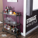Three-tier Wood Shelf Industrial Bar Cart with Locking Wheels, Boulder Black
