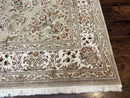 Sino Persian Rug 8x10, Soft Wool, Silk Highlights, Hand Knotted Vintage Carpet, Taupe & Ivory, Floral, Traditional Rug 8 x 10