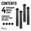 18 in. Skyline Matte Black Square Metal High-Rise Coffee or End Table Legs - 4 Pack