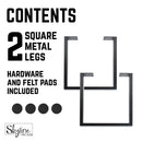 28 in. Skyline Matte Black Square Metal Landscape Dining or Desk Table Legs - 2 Pack