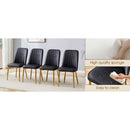 Table and chair set.Luxurious Snow Mountain White Slab Round Dining Table Set - 47'x47' with 4 Black PU Chairs with Simple Line Designs On The Backrest .Golden Metal Legs.