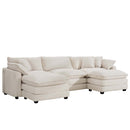 Oversized Modular Cushion Sofa with Ottomans, Comfy Upholstered U-Shaped Convertible Corner Sectional Sofa, Light Beige Corduroy