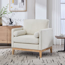 35.4' Wide Modern Farmhouse Performance Accent Chair with Natural Wood Legs, Wood Base Reading Armchair Single Sofa with Two Bolster Pillows for Living Room Offices and Lounge, Ivory Boucle.