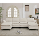 [NEW ARRIVED]Modular Sofa,U Shaped Cloud Couch Comfy Set ,6-Seater, 2 Armrest Pillows, Convertible Sectional  Couch, Living Room,Apartment, Chenille(2 Movable Ottoman),Beige