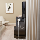 29.2' Small Size Left Bedside Cabinet Vanity Table + Cushioned Stool, 2 AC+2 USB Power Station, Hair dryer bracket, Extra Large Touch Control Sliding LED Mirror, Tri-color Switching, Brightness Adjust