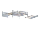 Full Over Full Rubber Wood Bunk Bed with Trundle, Ladder and Guardrails, Convertible to 2 Full Size Beds, with Twin Size Trundle,Light Grey