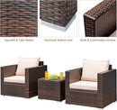 3 Piece Outdoor Patio Furniture Set Rattan Wicker With Washable Cushions And Tempered Glass Tabletop