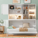 Twin Size Wall Murphy Bed with Top Cabinet, Shelves ,Space Saving Foldable Bed with Light & USB,White
