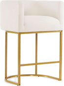27 Inch Counter Height Bar Stools With Backrest And Arms Gold Metal Frames Beige Linen Upholstery