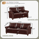 Two Piece Upholstered PU Leather Sofa Set With Hidden Storage Red Brown Mid Century Modern Living Room Furniture
