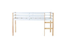 Solid Wooden, Rubber Wooden Twin Loft Bed with Ladder, Bed Platform of Strengthened Slats,Natural-white