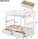 White Convertible Wood Twin Over Twin Bunk Bed With Storage Drawers