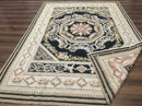 Aubusson Rug 6x8, European Design, Lion Pictorials, Black