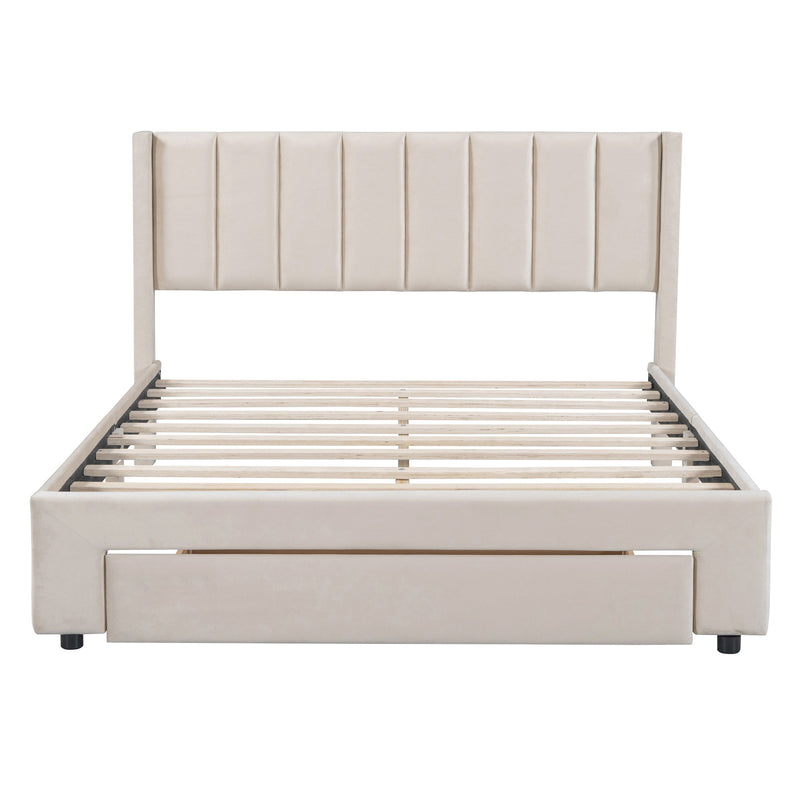 Walker Edison | Velvet Upholstered Full Size Storage Bed