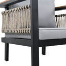 Outdoor Sectional Sofa Set 5-Person Patio Seating Group with Cushions and Coffee Table, Grey, Steel & Acacia Wood
