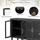 TREXM Farmhouse Sideboard Cabinet with Storage, Wood Buffet Cabinet with Glass Doors and Adjustable Shelves for Kitchen, Dining Room and Living Room (Black)