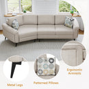 Upholstered 3-seater Curved Sofa with Printed Pillows, Beige Chenille, 111 Inches