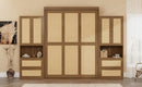 Full Size Solid Wood With Rattan Murphy Bed Cabinet Space-Saving Bed with 2 Side Cabinet Storage Shelves, Perfect for Guest Room, for Bed Room, Guest Room, Home Office, Walnut