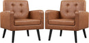 Brown PU Leather Midcentury Upholstered Ergonomic Armchair