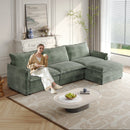 Corduroy Fabric 3-Seater Comfy Cloud Couch with Movable Footrest for Living Room,Oversized Deep Seat L Shaped Couch Set, Upholstered Large Size Deep Seat L Shaped sofa with 3 cushions