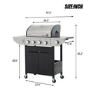 Propane Grill 4 Burner Barbecue Grill Stainless Steel Gas Grill with Side Burner, 46,500 BTU Outdoor Cooking, Patio, Garden Barbecue Grill, Black and Silver