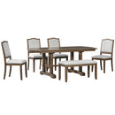 6-Piece Dining Table Set, 60inch to 78inch Extendable Wood Dining Table with Removable Leaf, Kitchen Table Set with 4 Upholstered Side Chair and Bench, Dining Table Set for 6 (Brown)