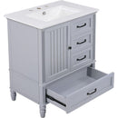 30' Bathroom Vanity with Sink, Bathroom Cabinet with A Door, Three Drawers, Solid Wood Legs & MDF Board, Adiustable Foot Pads, Grey (Other Color: N725P195409K)