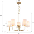 Five Light Gilded Farmhouse Chandelier With White Shades