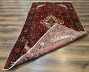 Persian Hamadan Rug 4x7, Tribal Village Malayer Carpet, Red and Ivory, Bohemian Antique