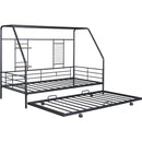 Twin Size Metal House Bed with Trundle, Black