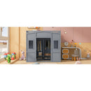 Twin Size House Loft Bed With Ladder and Wardrobe-Grey