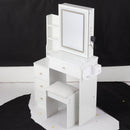 29.2' Small Size Left Bedside Cabinet Vanity Table + Cushioned Stool, 2 AC+2 USB Power Station, Hair dryer bracket, Extra Large Touch Control Sliding LED Mirror, Tri-color Switching, Brightness Adjust