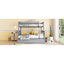 Twin Over Full Rubber Wood Bunk Bed with Trundle, Convertible Ladder and Guardrail, Detachable, Convertible Bed, with Twin Size Trundle  ,Grey