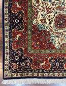 Wonderful Sino Persian Rug 6x10 with Animal Pictorial Motifs, Cream Dark Red Navy Blue, Birds Gazelles, Two Medallions, Top Quality Handmade