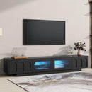 TV Stand with Fluted tempered Glass Doors for TVs Up to 95", Functional Media Console with Arched Cabinet Doors, Entertainment Center with APP-Controlled LED Light for Living Room, Black
