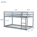 Solid Wooden , Solid Rubber Wooden Twin over Twin Floor Bunk Bed with Ladder ,Upper and Bottom Bed Platforms crafted with Strengthened Slats ,Grey