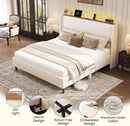 Queen Size Upholstered Bed Frame With LED Lights And USB