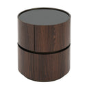 Elegant MDF Italian High-Grade Double-Layer Storage Round Side Table in Brown and Black with Tempered Glass Top