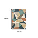 7' X 10' Blue Green Beige Retro Wedge Indoor Area Rug