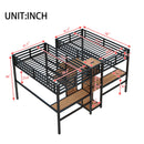 Twin Over Twin Metal Loft Bed with Double Desk and Wardrobe and Shelves with Electrical Outlet for Space Saving and Noise Reduction, woodgrain