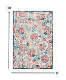 8' X 10' Ivory Floral Dhurrie Area Rug