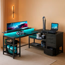 61 Inch L Shaped Desk With Power Outlets For Home Office