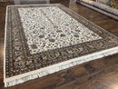 Indo Kirman Rug 8x12 Allover Floral Design, Ivory/Cream Brown, Vintage Handmade Hand Knotted Rug, Traditional Wool Persian Carpet 8 x 12