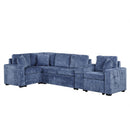 L-shaped Convertible Sofa Bed with Pull-Out Bed, Cup Holders, and Storage Space, Blue Chenille, 120.5'