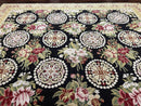 9x12 Black Needlepoint Rug, European Floral Panel Design, Handwoven, Vintage Chinese Needlepoint, Black Green Beige, Wool Rug 9 x 12