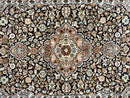 Silk Indian Kashmiri Rug 3x5, Indo Persian Silk on Silk Carpet, Very Fine 350 KPSI, Navy Blue, Handmade, Floral Medallion