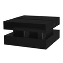 U-Can Lift-Top Coffee Table with 2 Drawers, Modern Square Coffee Table with Glass Top and High-Gloss Finish, Hidden Space and LED Lights for Living Room